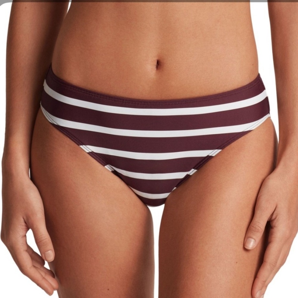 Lauren Ralph Lauren Bikini Bottoms Womens 16 Burgundy White Striped Swim NWT $75